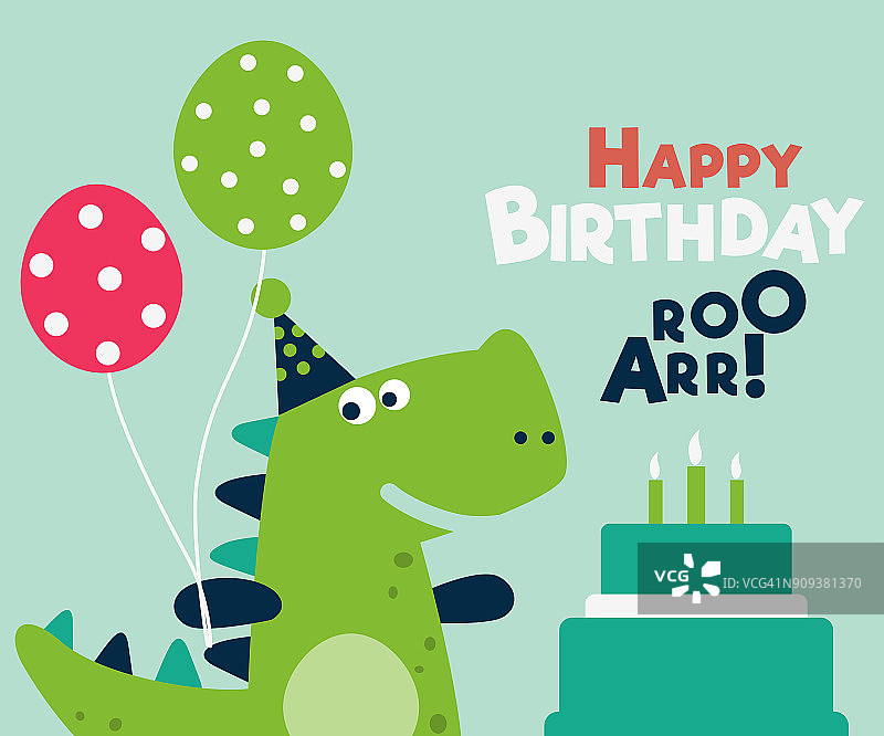 生日快乐-可爱的向量卡与有趣的恐龙图片素材