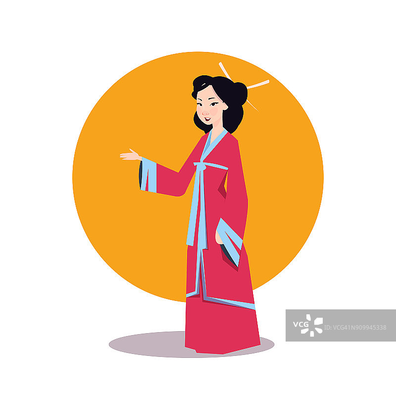 亚洲妇女在日本和服美丽的艺妓穿着传统服装图片素材