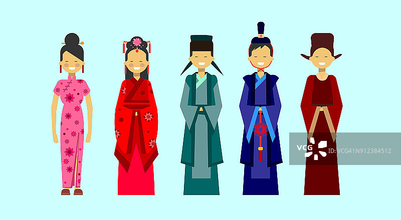 一套亚洲服饰，民族传统服饰理念图片素材