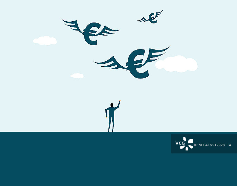 矢量插图，带有翅膀的货币符号，追求和理想图片素材