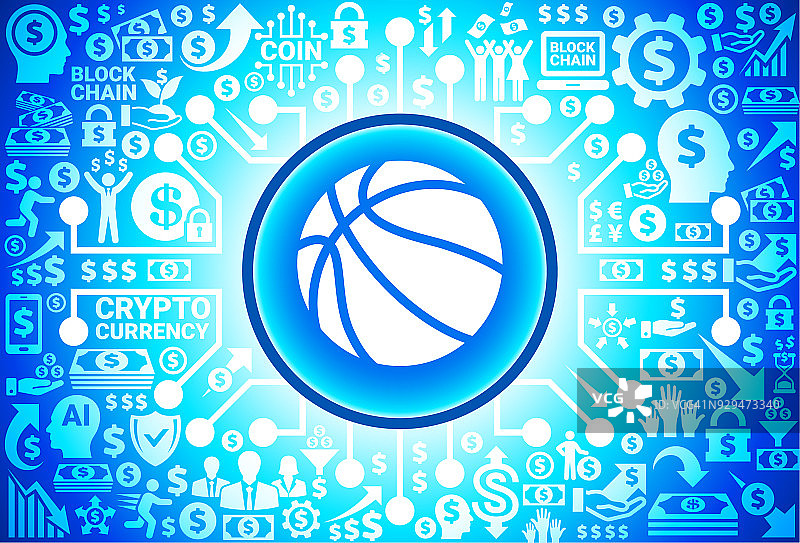 篮球图标上的货币和加密货币背景图片素材