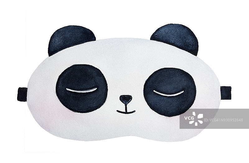 熊猫睡觉眼罩水彩画。图片素材