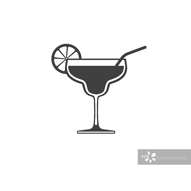 鸡尾酒杯图标与石灰和管隔离在白色背景图片素材