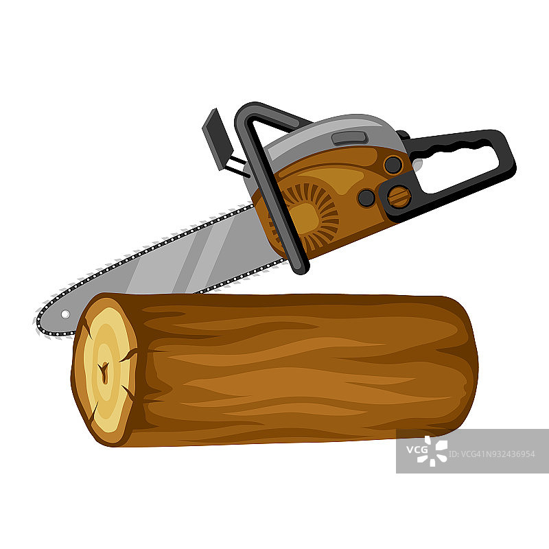 汽油锯和原木。用于林业和木材工业的插图图片素材