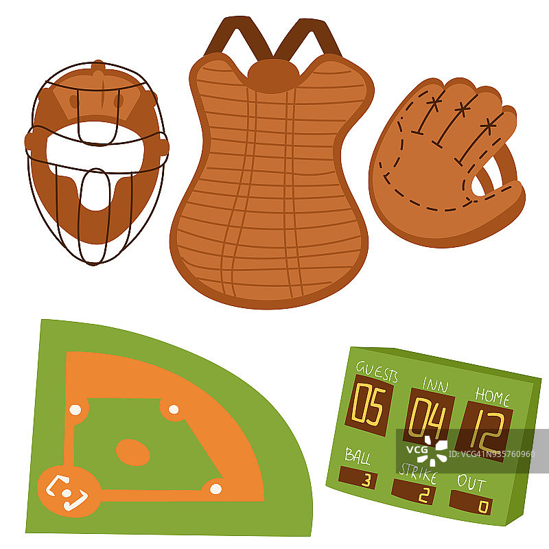 棒球运动比赛游戏队符号垒球玩卡通图标设计运动设备矢量插图图片素材