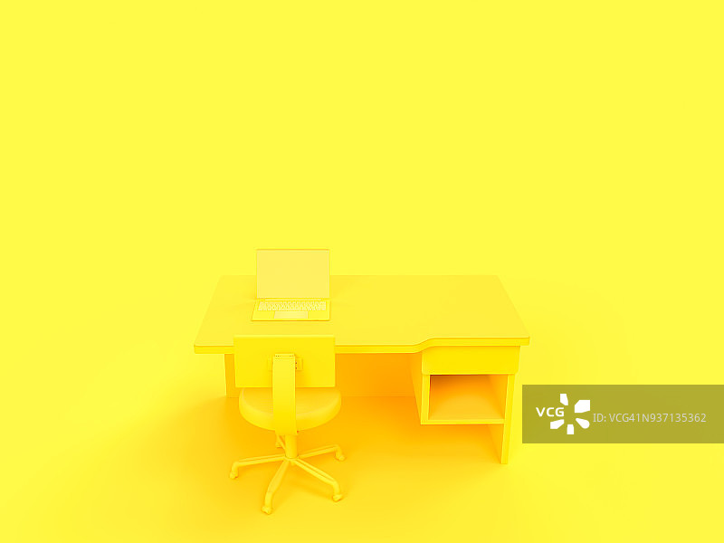 桌上和椅子上的笔记本电脑是黄色的图片素材