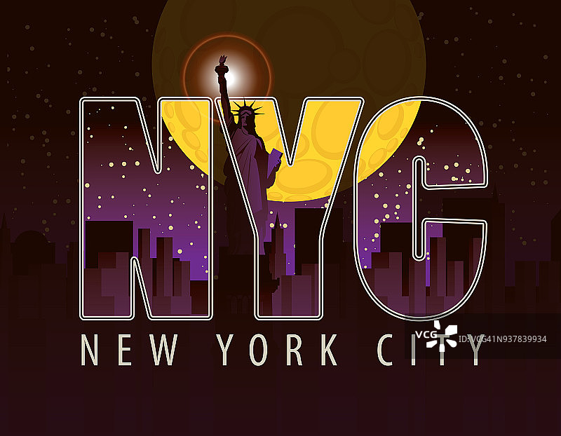纽约夜景上的字母NYC图片素材