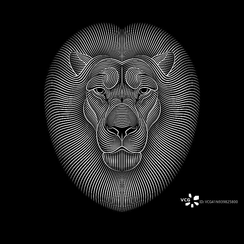 雕刻程式化的狮子在黑色的背景。图片素材