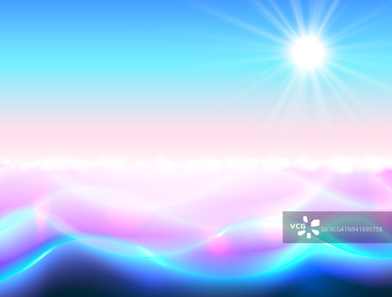太阳和水天堂背景，魔法涟漪发光图片素材