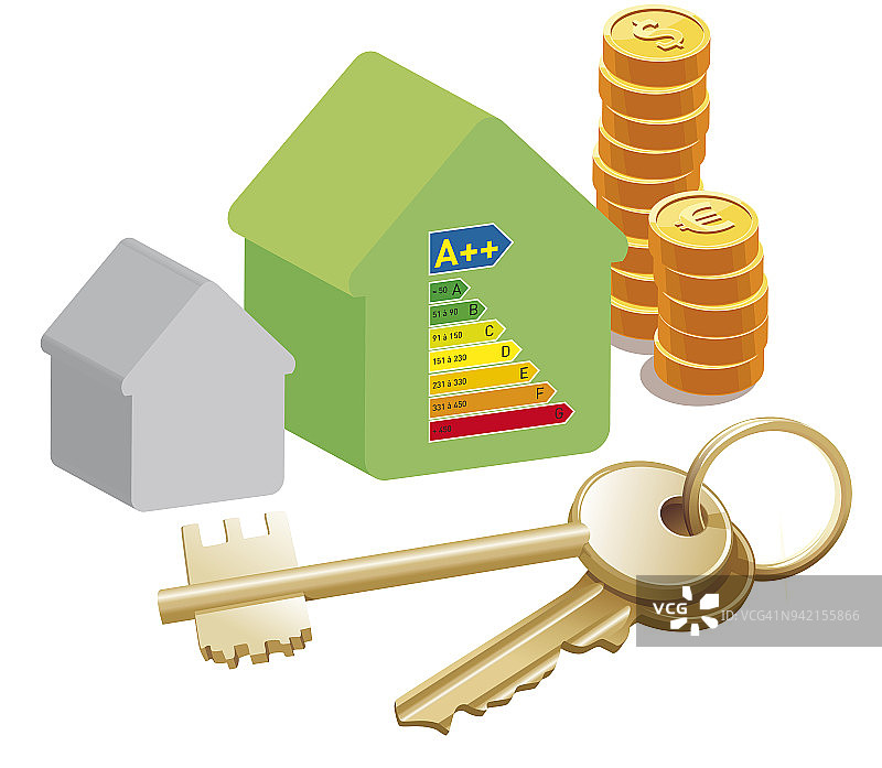 矢量插图的房子与金钱和钥匙图片素材