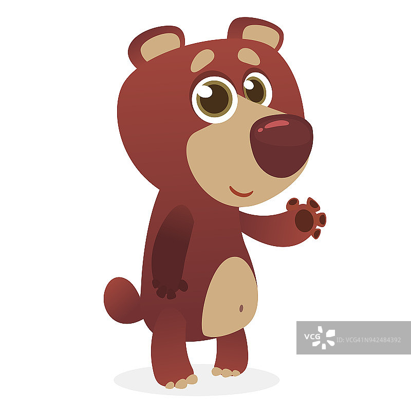 卡通有趣的棕色小熊呈现。矢量插图。设计印刷，儿童书籍插图或聚会装饰图片素材