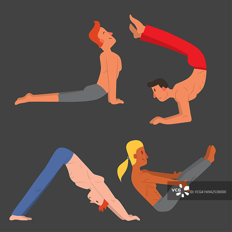 瑜伽位置人的性格类向量插图冥想男性集中人类和平运动生活方式放松健康锻炼图片素材