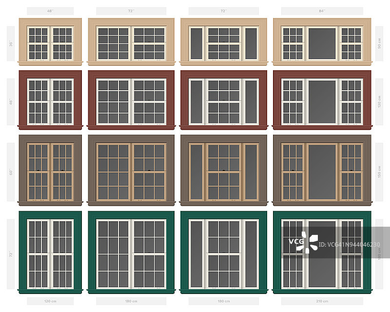 矢量单悬殖民地风格的复合窗口设置不同的大小和颜色图片素材