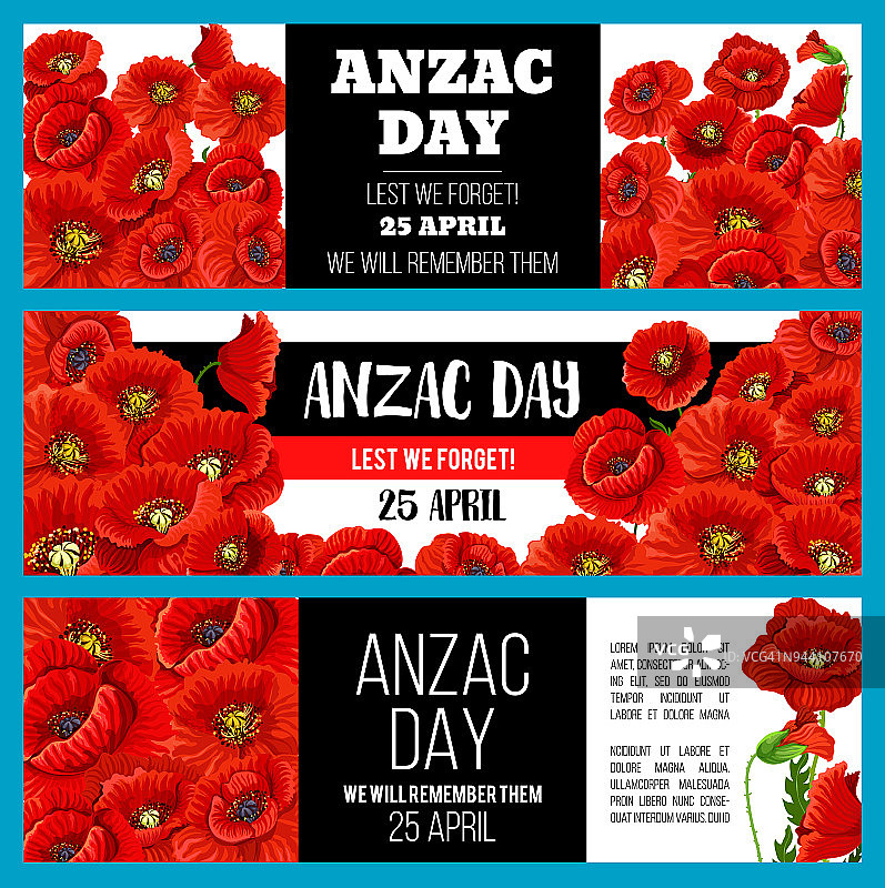 澳纽军团日，以免忘记带罂粟花的旗帜图片素材