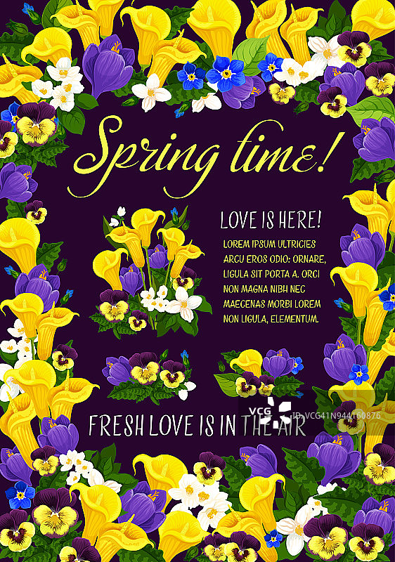 春天季节的问候海报在花的框架图片素材
