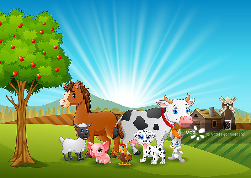 快乐的动物在农场的背景图片素材