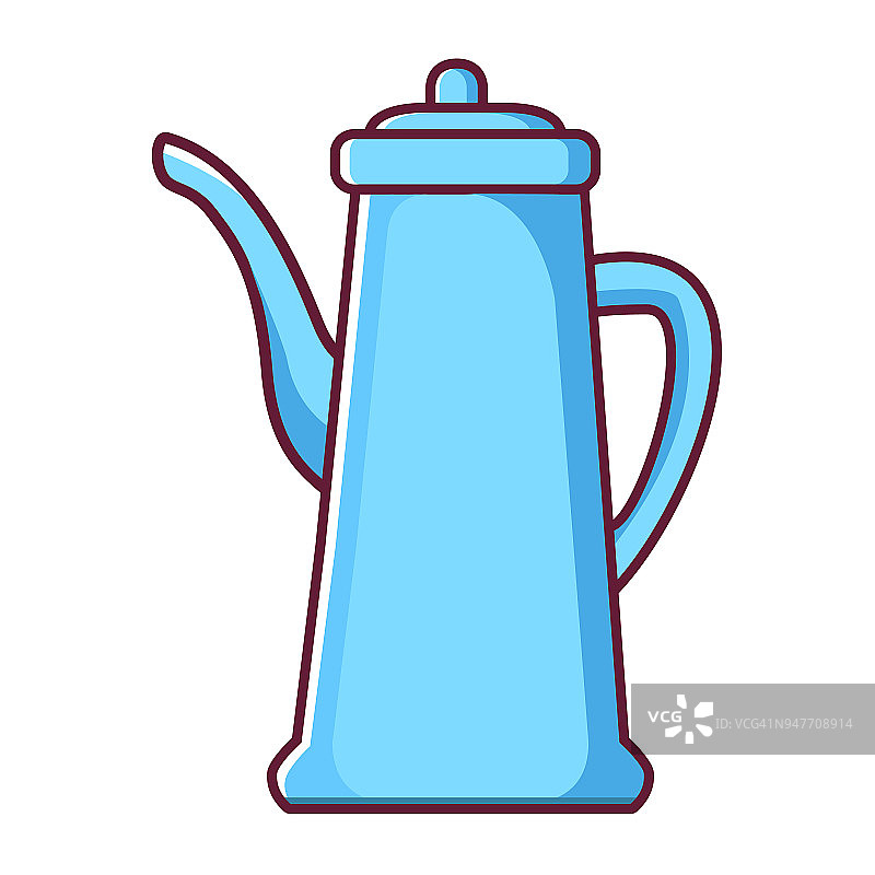 古代有一种复古的咖啡壶，用来准备热饮。厨房用具。直线是平面矢量的艺术。图片素材