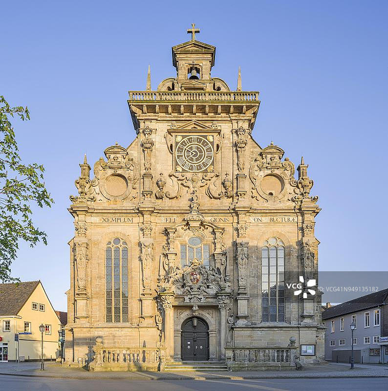 城市教堂，1615年，晚期哥特式和韦塞尔文艺复兴，布拉克堡，下萨克森，德国图片素材