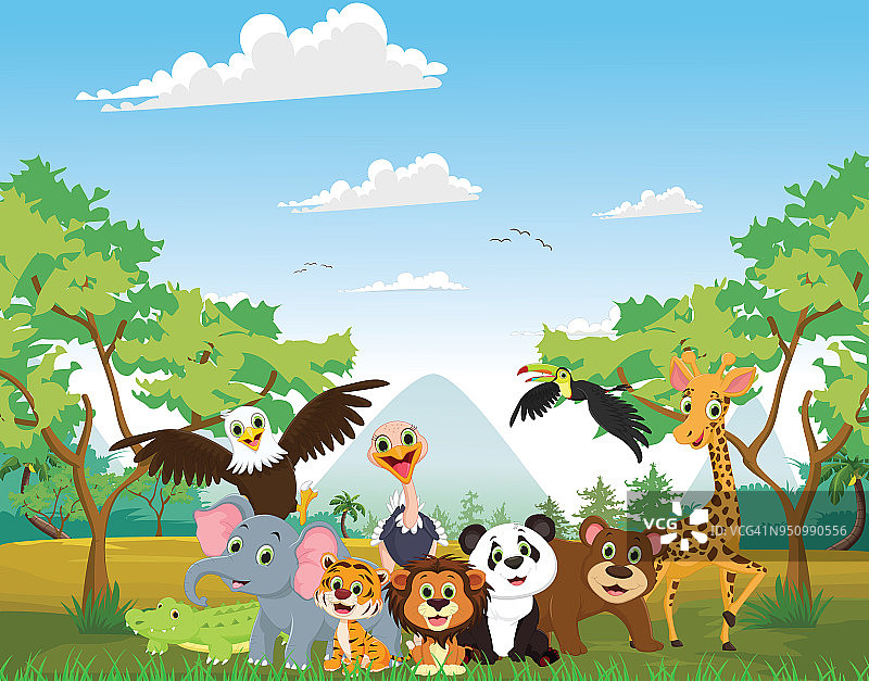 丛林中快乐动物的插图图片素材