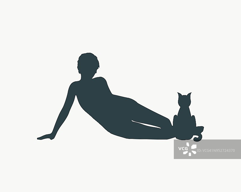 女人和猫的剪影图片素材