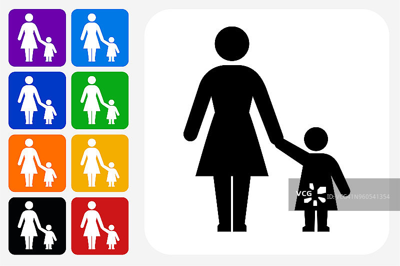 母亲和女儿图标方形按钮设置图片素材