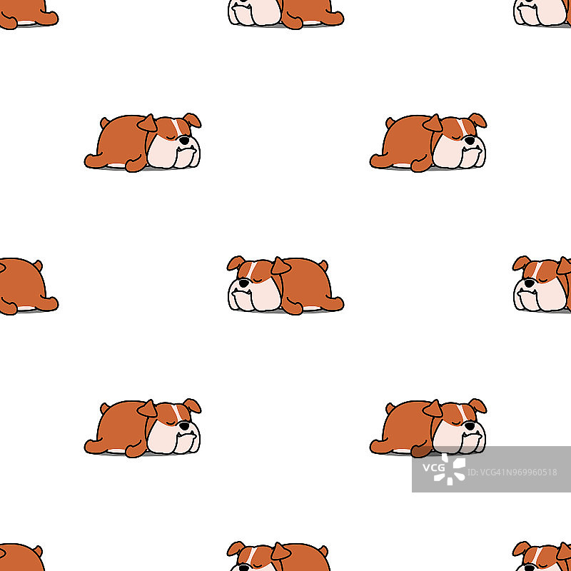 可爱的牛头狗睡觉无缝模式，矢量插图图片素材