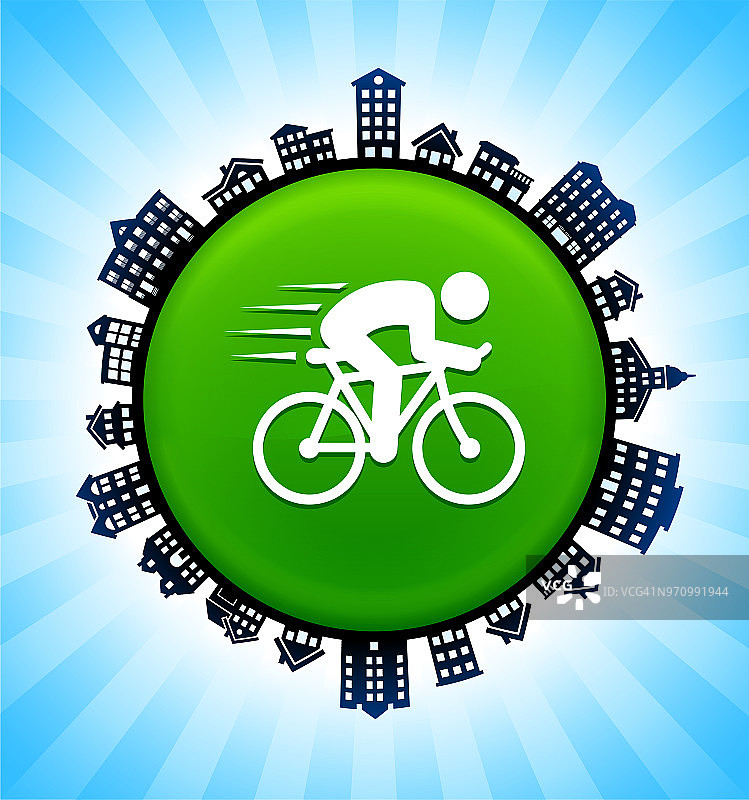 骑自行车的人在农村城市景观天际线背景图片素材