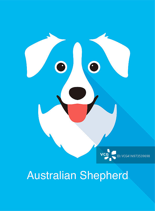 澳大利亚牧羊犬脸平面图标设计，矢量插图图片素材