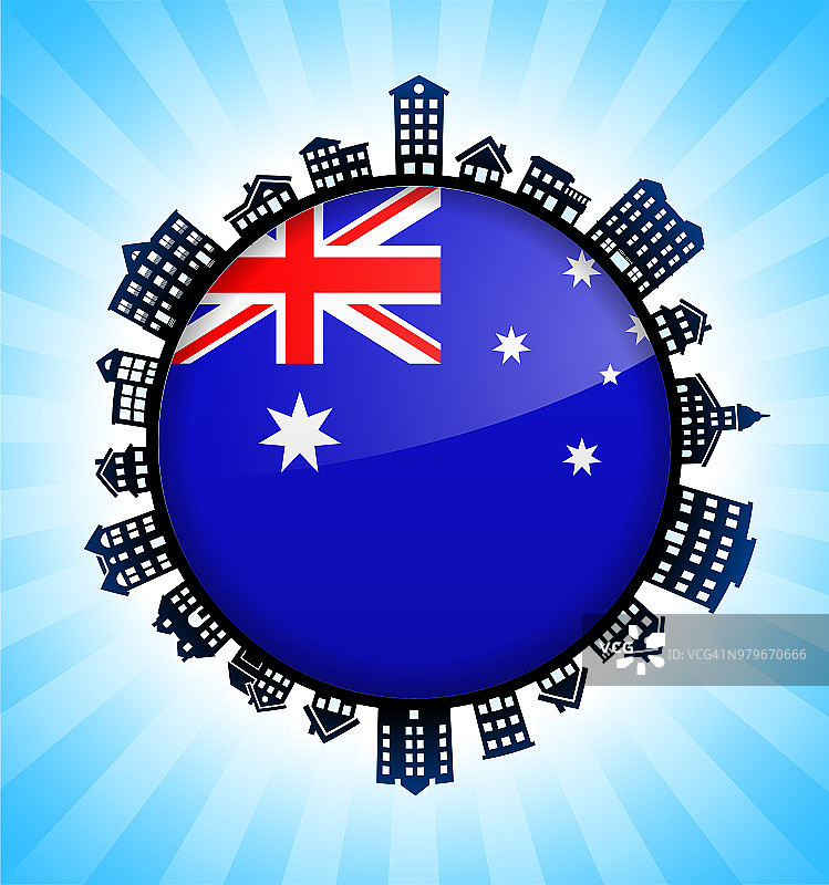 澳大利亚国旗在农村城市景观天际线背景图片素材