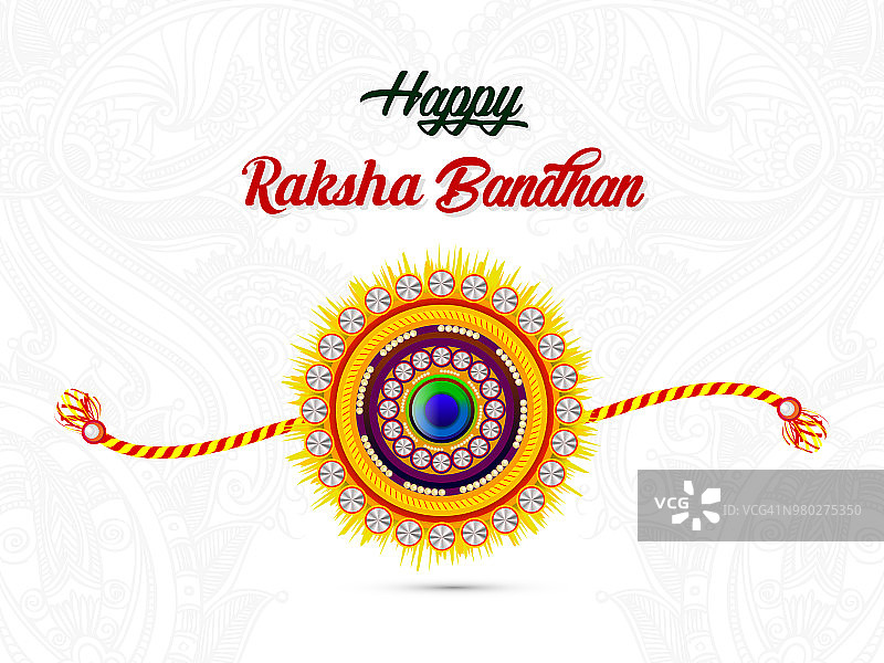 快乐的Raksha Bandhan，美丽多彩的Rakhi设计，印度教节日，矢量插图。图片素材