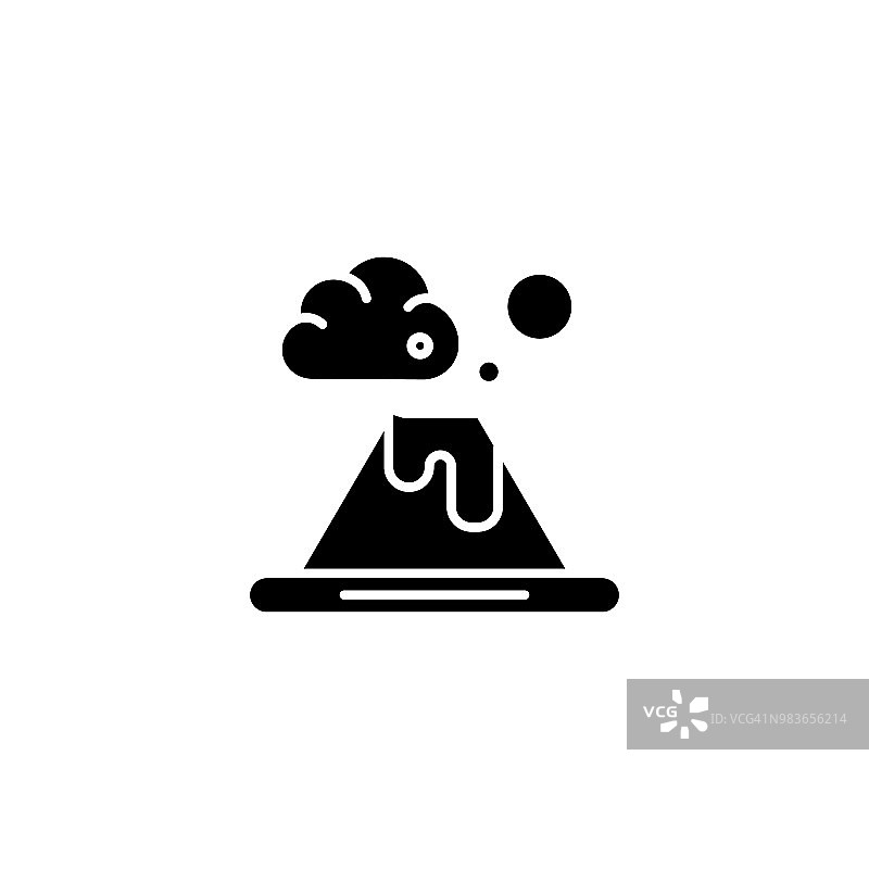 富士山黑色图标概念。富士山平面矢量符号、符号、插图。图片素材