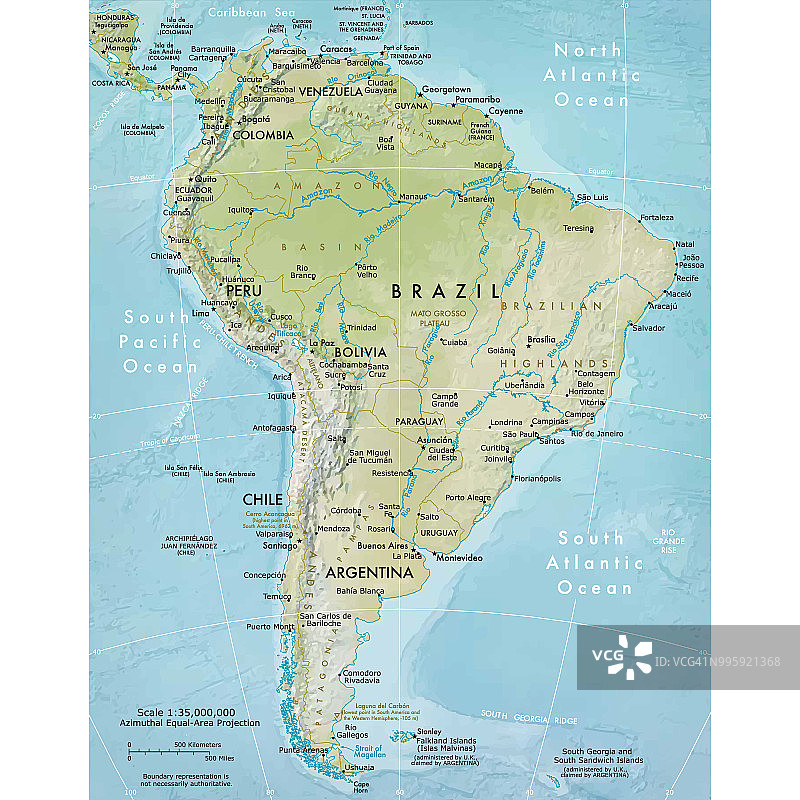 南美洲的物理地图图片素材