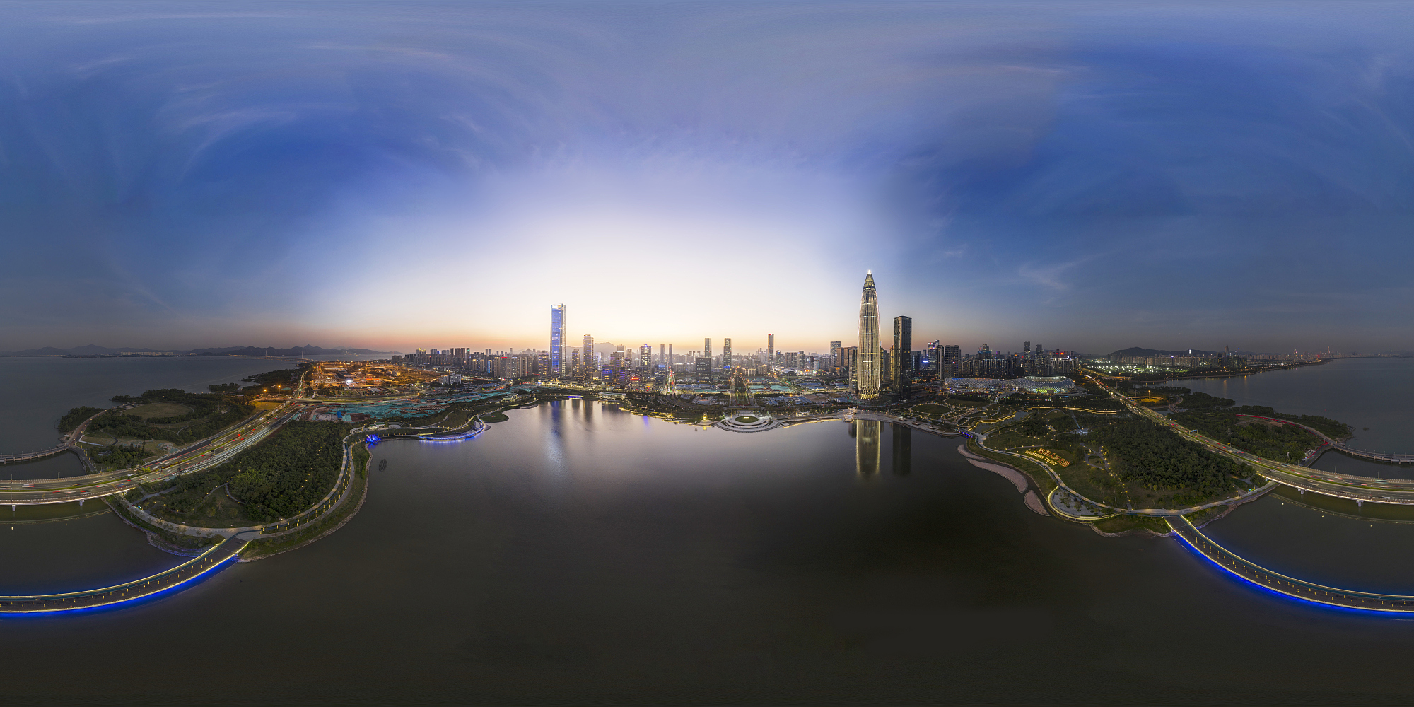 深圳,中国。鸟瞰深圳湾公园360度全景。图片下载
