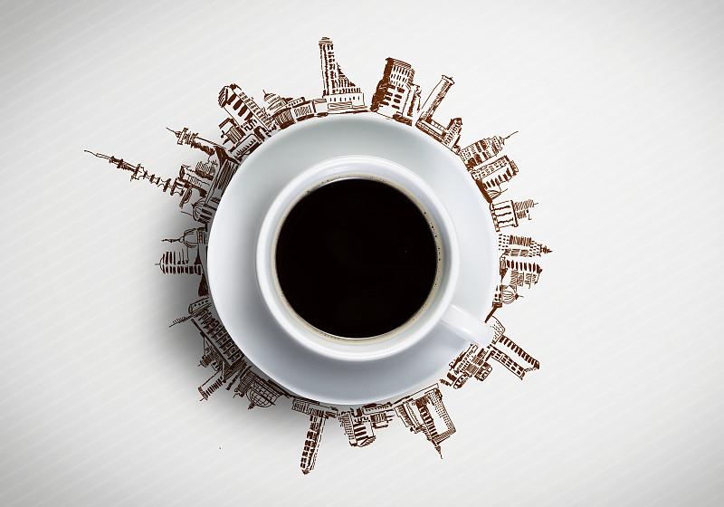 喝咖啡的时间。在草图背景下的一杯咖啡的概念图像图片下载