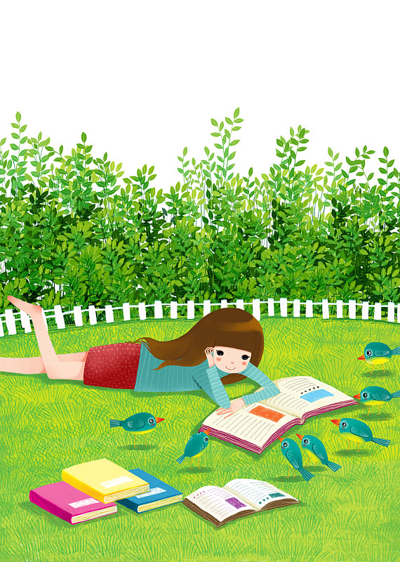 背景分离人物系列组图共3000多幅-草地上看书的女孩图片下载