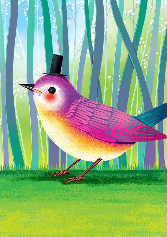 动物插画系列作品共3000幅-带着大礼帽的鸟下载
