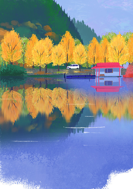 背景,季节,秋天,自然,风景,河流,湖泊,树叶图片下载