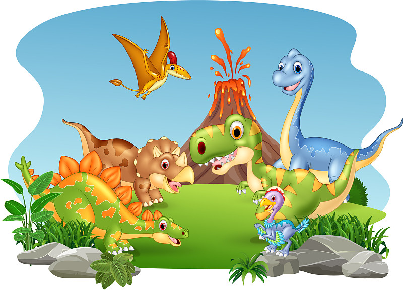 卡通快乐的恐龙在丛林里图片