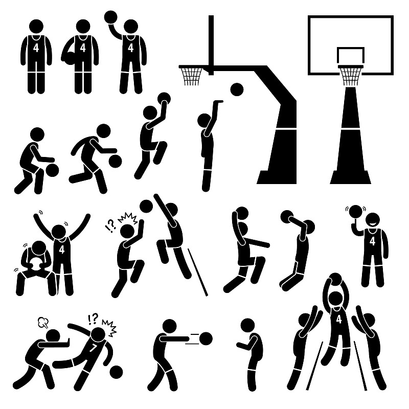 篮球运动员动作姿势简笔画人物图片