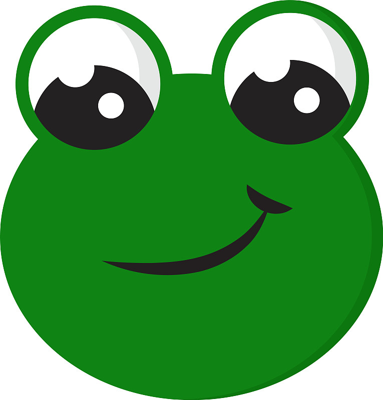 微笑的绿色青蛙在白色的背景图片