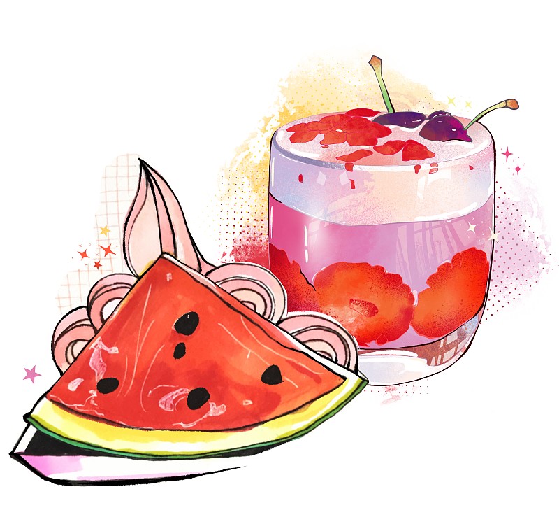 美食马克笔手绘插画  西瓜草莓甜点下载