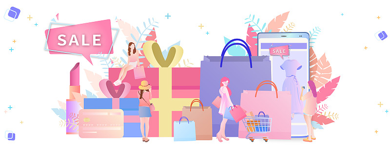 电商购物节的节日促销商业活动，时尚女性用手机在网上购物消费的图片下载