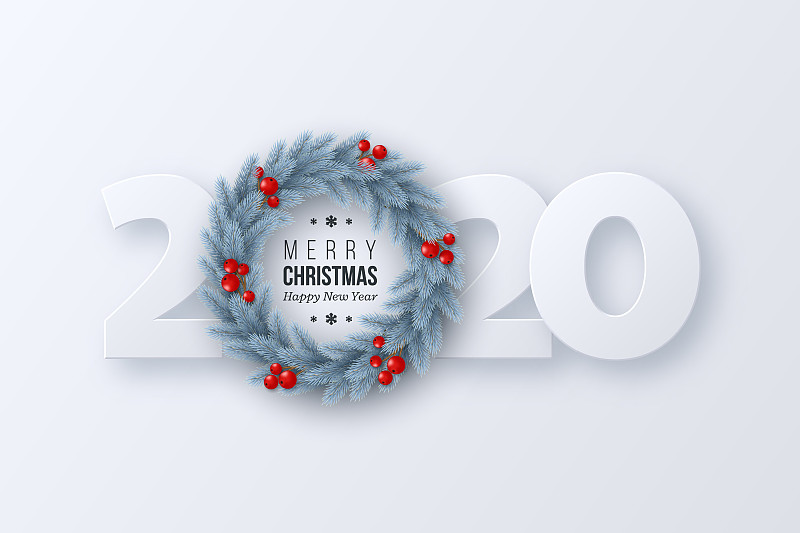 2020年新年标志用3d冷杉树花环图片下载