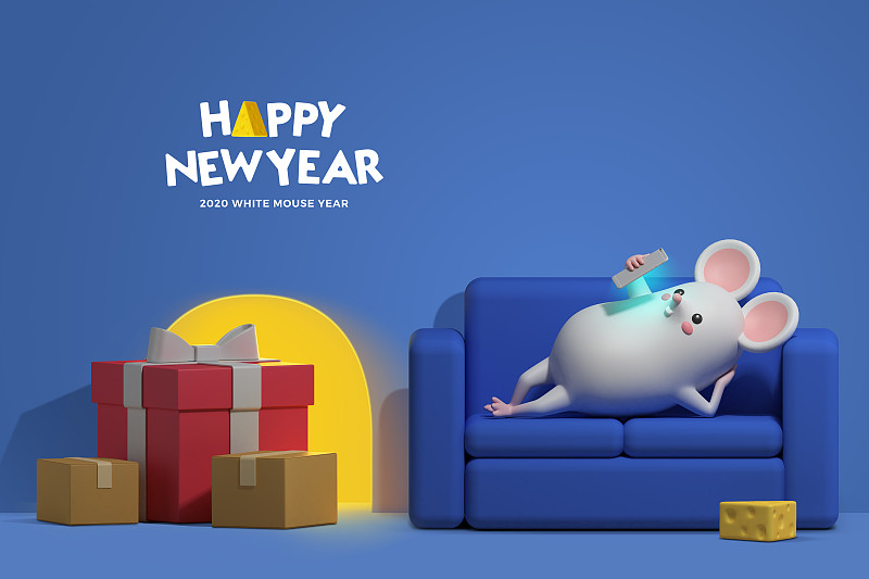 2020年新年快乐，3D逼真人物鼠003图片下载