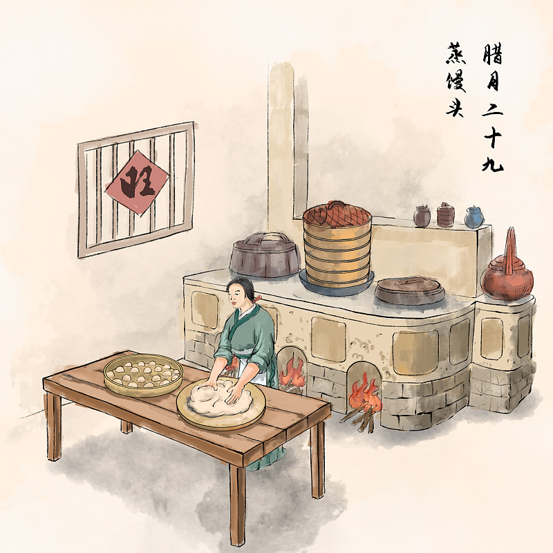 传统节日春节过年习俗之腊月二十九蒸馒头图片素材