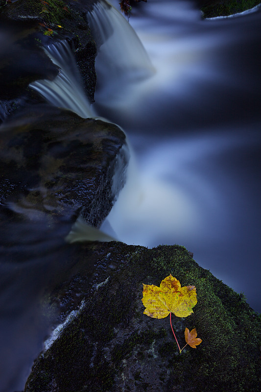 河流瀑布长时间暴露在秋天图片素材