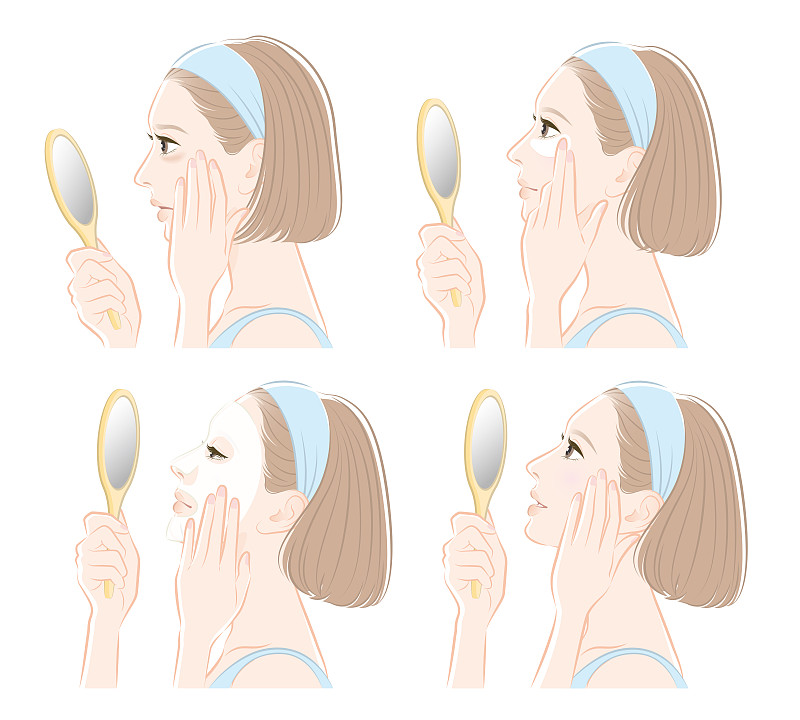 Illustration of a woman doing skin care图片素材