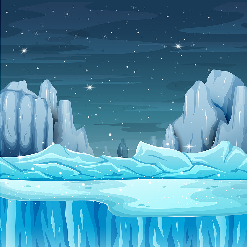 卡通自然冬季景观与冰山图片素材