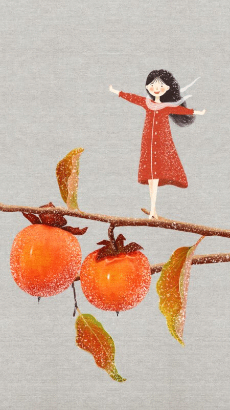 站在柿子树上的女孩图片下载