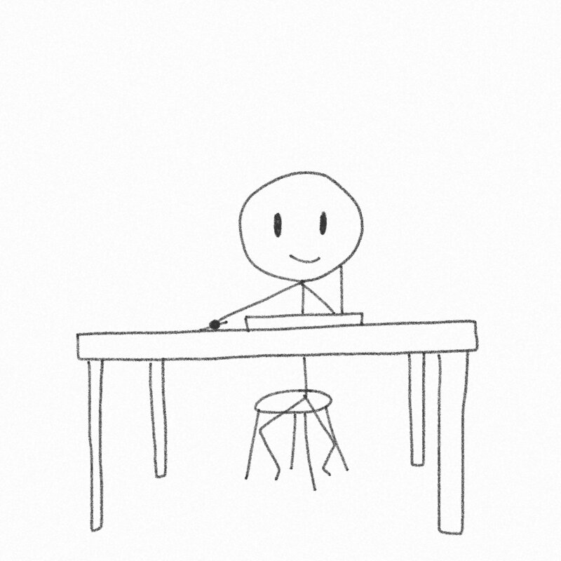 坐在办公桌前思考一个想法的简笔画动画图片下载